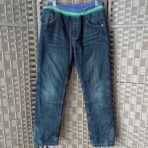 VTG Y2K Flannel Lined Plaid Trim Jeans Elastic Waist Dark Wash Denim‎ Pop Punk
